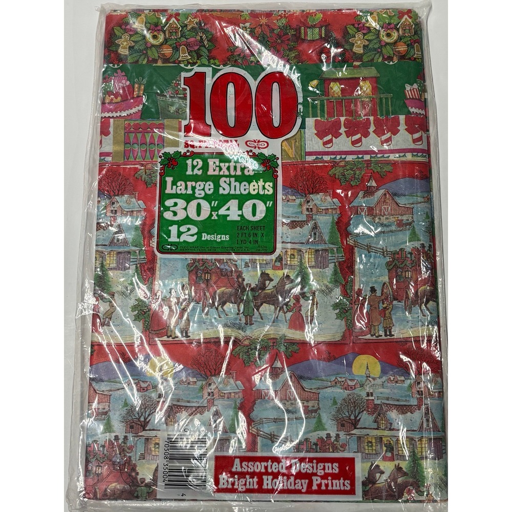Vintage Cleo Christmas Wrapping Paper 12 XL Sheets 30x40 100 Sq Ft Holiday Print